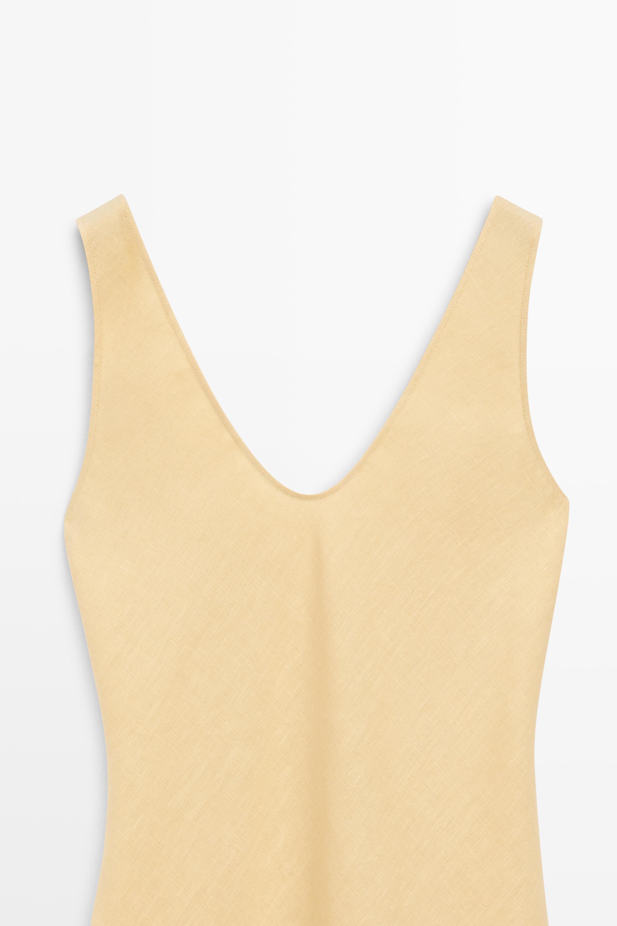 100% linen strappy midi dress
